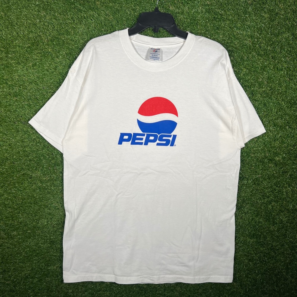 Jerzees Pepsi Logo Graphic T-Shirt Mens XL White Vintage 90s Heavyweight Cotton